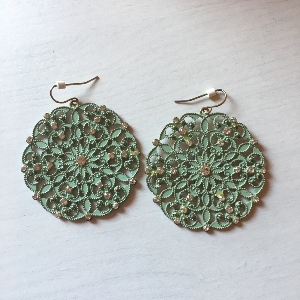 Mandee Mint Round Medallion Drop Earrings